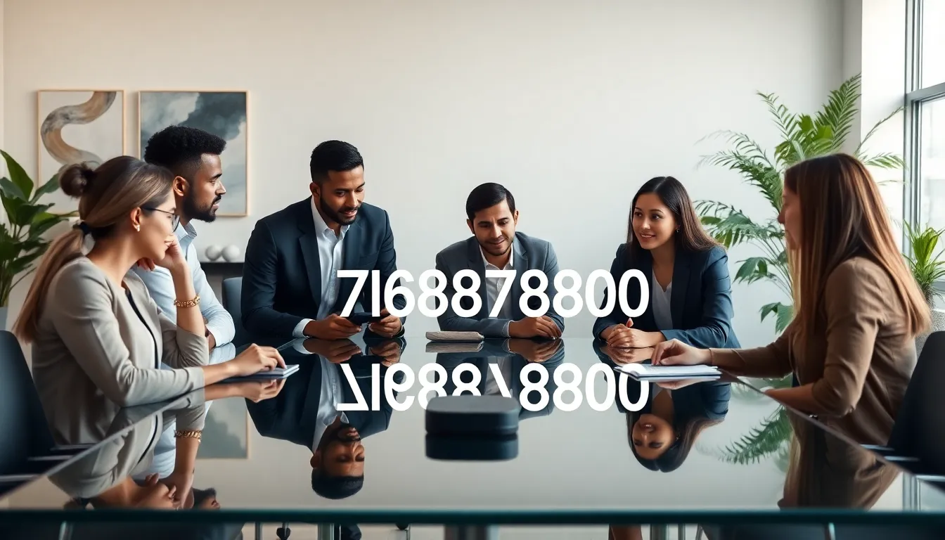 diverse professionals discussing the significance of the number 7168738800.